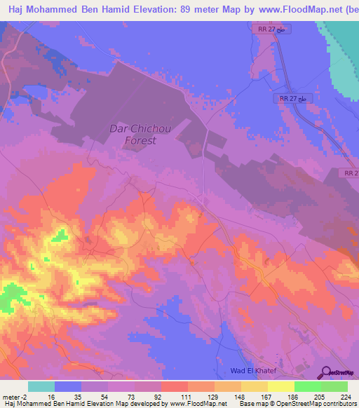 Haj Mohammed Ben Hamid,Tunisia Elevation Map