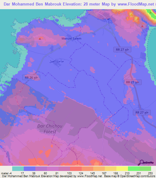 Dar Mohammed Ben Mabrouk,Tunisia Elevation Map