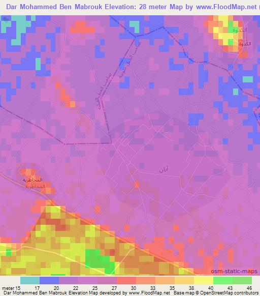 Dar Mohammed Ben Mabrouk,Tunisia Elevation Map