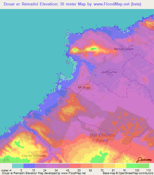 Douar er Remadni,Tunisia Elevation Map
