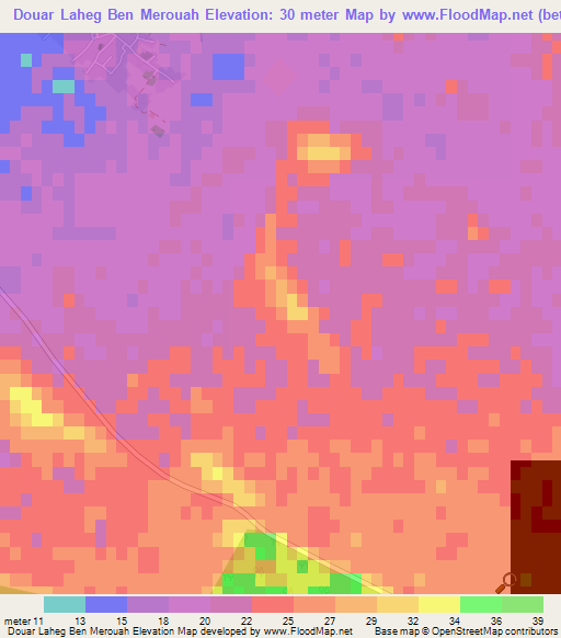 Douar Laheg Ben Merouah,Tunisia Elevation Map