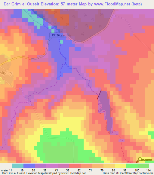 Dar Grim el Oussit,Tunisia Elevation Map