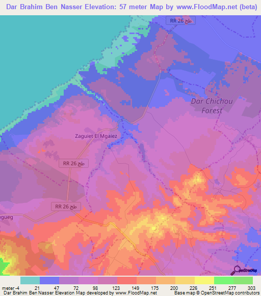 Dar Brahim Ben Nasser,Tunisia Elevation Map