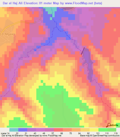 Dar el Haj Ali,Tunisia Elevation Map
