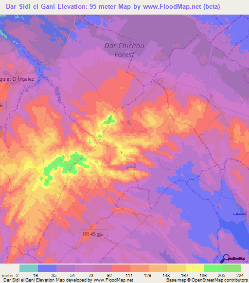 Dar Sidi el Gani,Tunisia Elevation Map