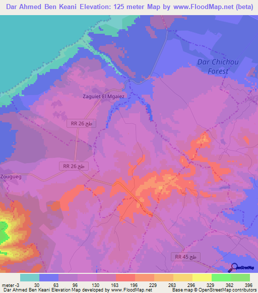 Dar Ahmed Ben Keani,Tunisia Elevation Map