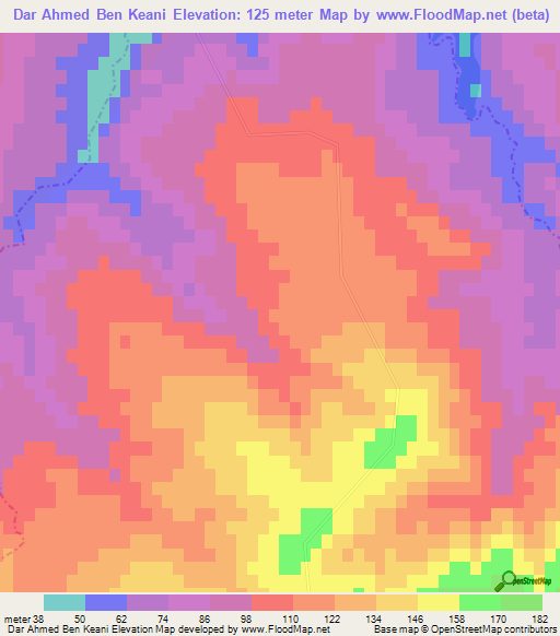 Dar Ahmed Ben Keani,Tunisia Elevation Map