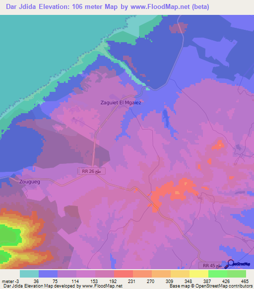 Dar Jdida,Tunisia Elevation Map