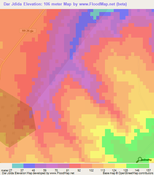 Dar Jdida,Tunisia Elevation Map