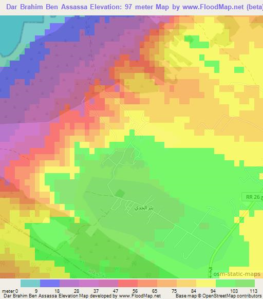Dar Brahim Ben Assassa,Tunisia Elevation Map