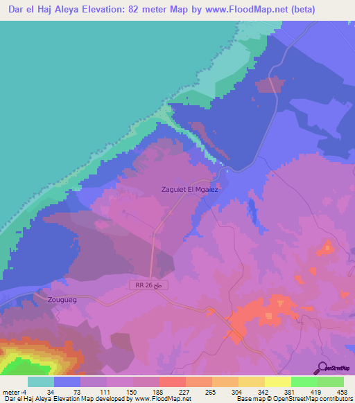 Dar el Haj Aleya,Tunisia Elevation Map