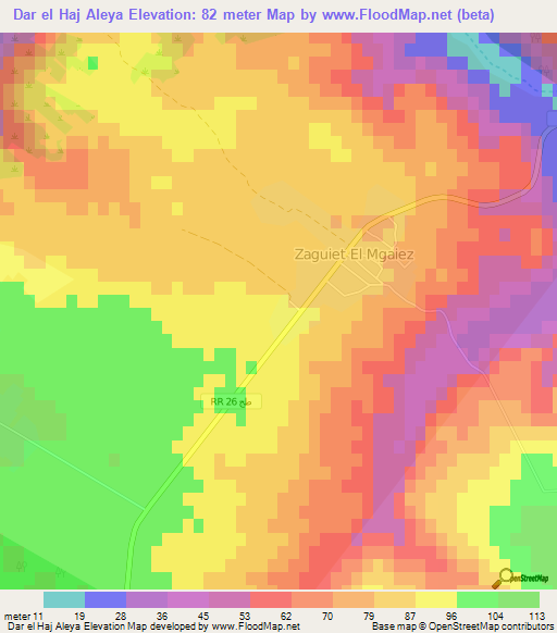 Dar el Haj Aleya,Tunisia Elevation Map