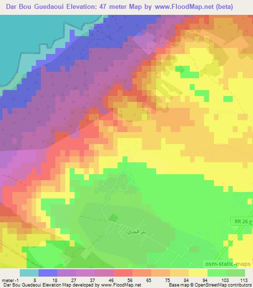Dar Bou Guedaoui,Tunisia Elevation Map