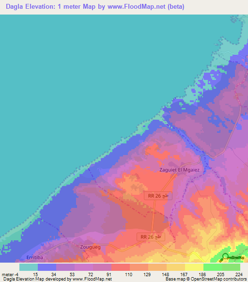 Dagla,Tunisia Elevation Map