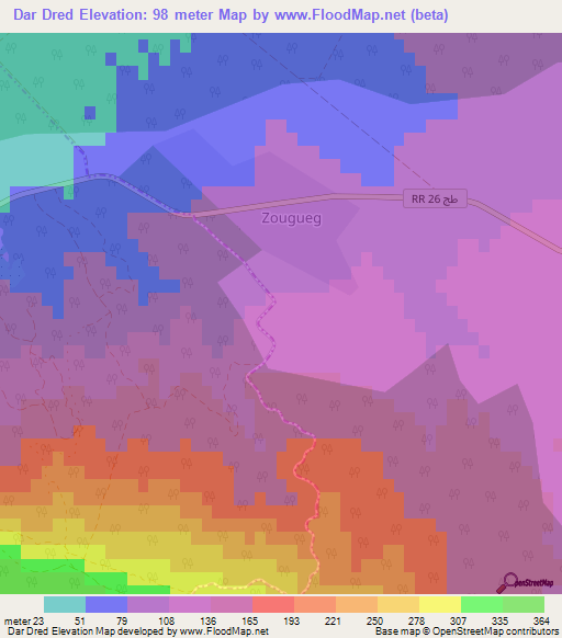 Dar Dred,Tunisia Elevation Map