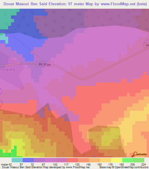 Douar Maaoui Ben Said,Tunisia Elevation Map