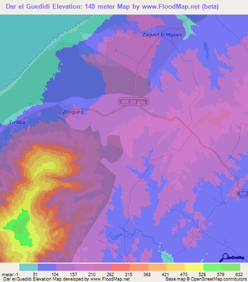 Dar el Guedidi,Tunisia Elevation Map