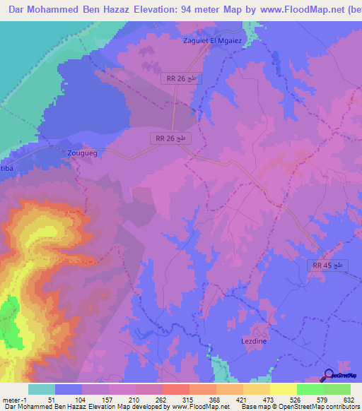 Dar Mohammed Ben Hazaz,Tunisia Elevation Map