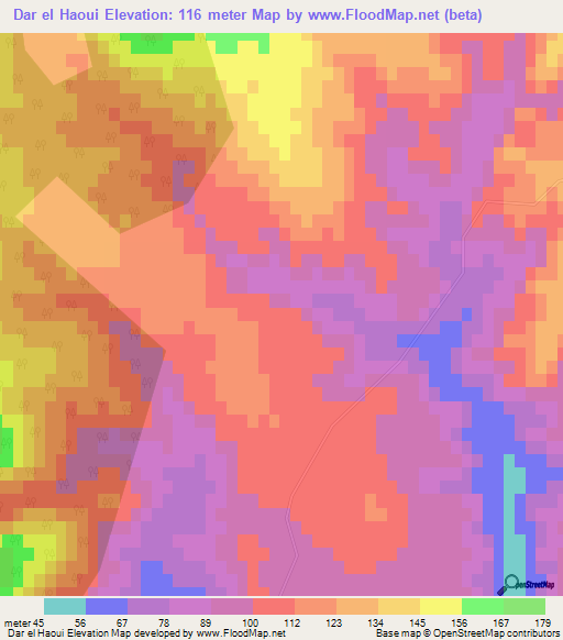 Dar el Haoui,Tunisia Elevation Map