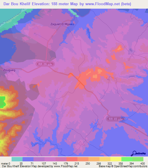 Dar Bou Khelif,Tunisia Elevation Map