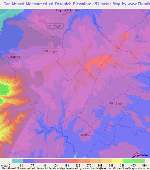 Dar Ahmed Mohammed ed Derouich,Tunisia Elevation Map
