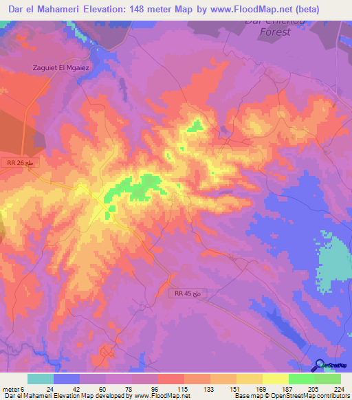 Dar el Mahameri,Tunisia Elevation Map