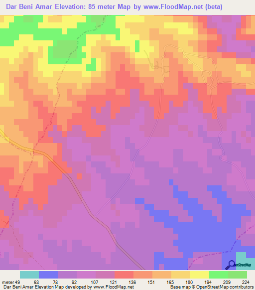 Dar Beni Amar,Tunisia Elevation Map