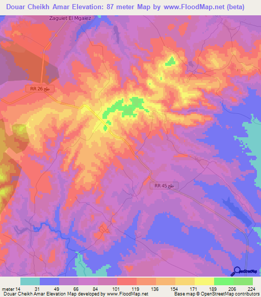 Douar Cheikh Amar,Tunisia Elevation Map