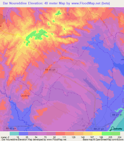 Dar Noureddine,Tunisia Elevation Map