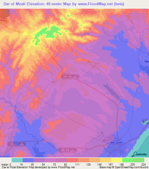 Dar el Mzali,Tunisia Elevation Map