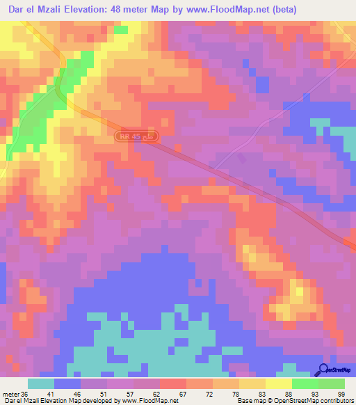 Dar el Mzali,Tunisia Elevation Map