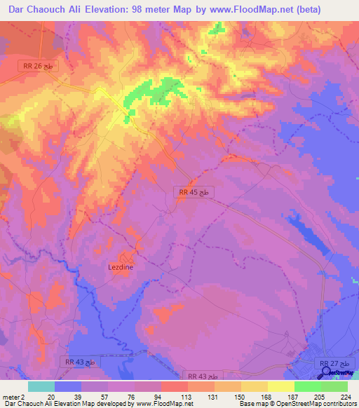Dar Chaouch Ali,Tunisia Elevation Map