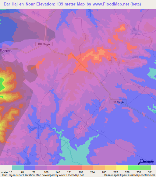 Dar Haj en Nour,Tunisia Elevation Map