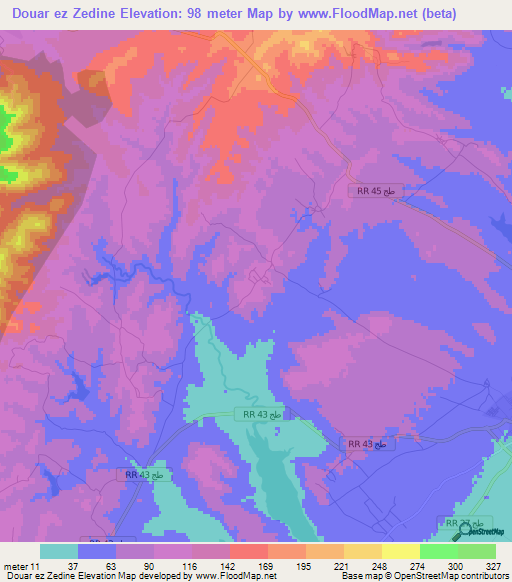 Douar ez Zedine,Tunisia Elevation Map