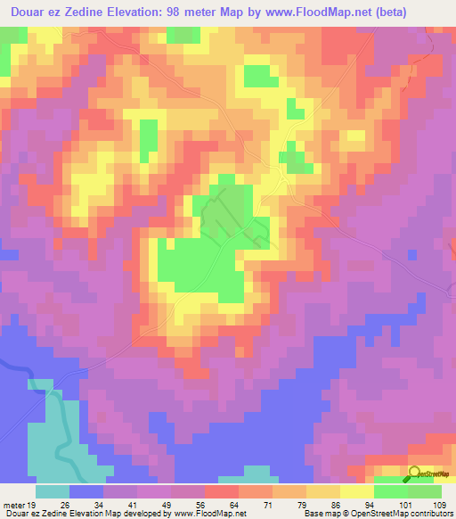 Douar ez Zedine,Tunisia Elevation Map