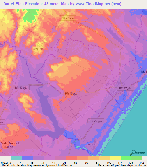 Dar el Bich,Tunisia Elevation Map