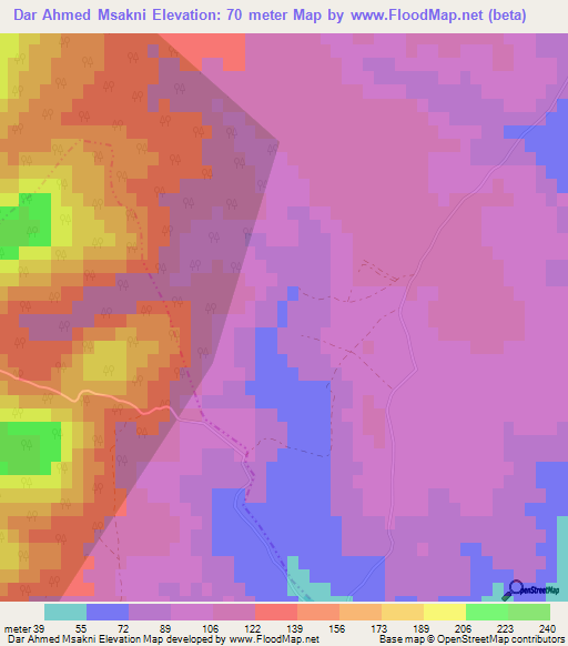Dar Ahmed Msakni,Tunisia Elevation Map