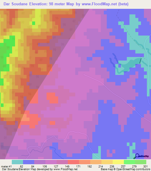 Dar Soudane,Tunisia Elevation Map