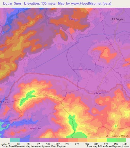 Douar Snesi,Tunisia Elevation Map