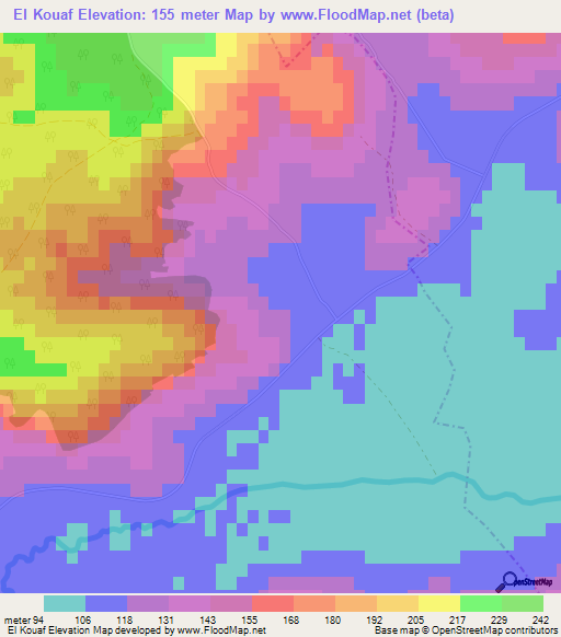 El Kouaf,Tunisia Elevation Map