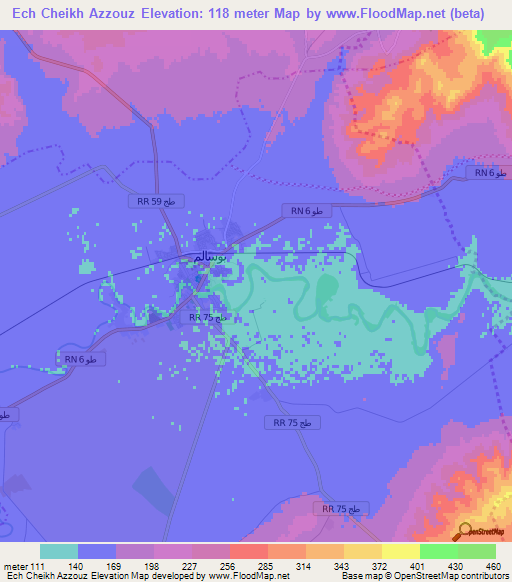 Ech Cheikh Azzouz,Tunisia Elevation Map