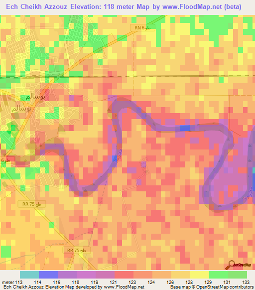 Ech Cheikh Azzouz,Tunisia Elevation Map