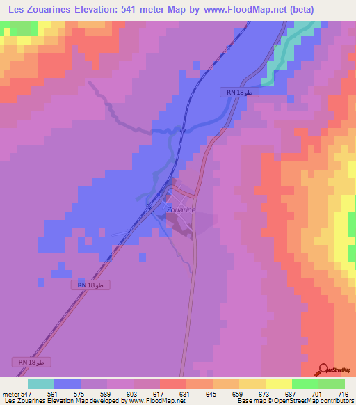 Les Zouarines,Tunisia Elevation Map