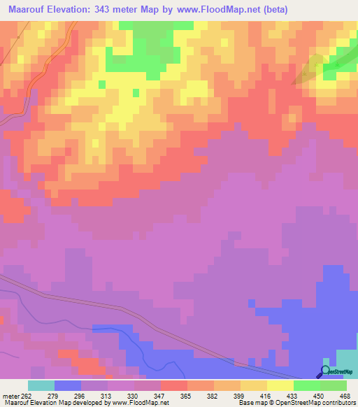 Maarouf,Tunisia Elevation Map