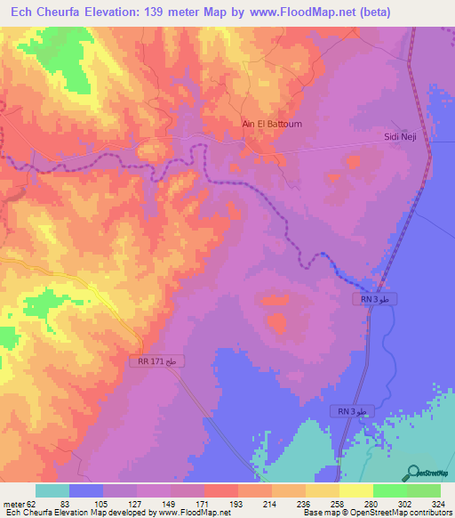 Ech Cheurfa,Tunisia Elevation Map