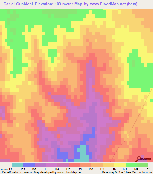 Dar el Ouahichi,Tunisia Elevation Map