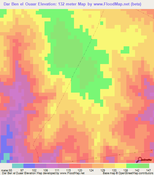 Dar Ben el Ouaar,Tunisia Elevation Map