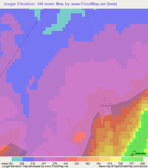 Jougar,Tunisia Elevation Map