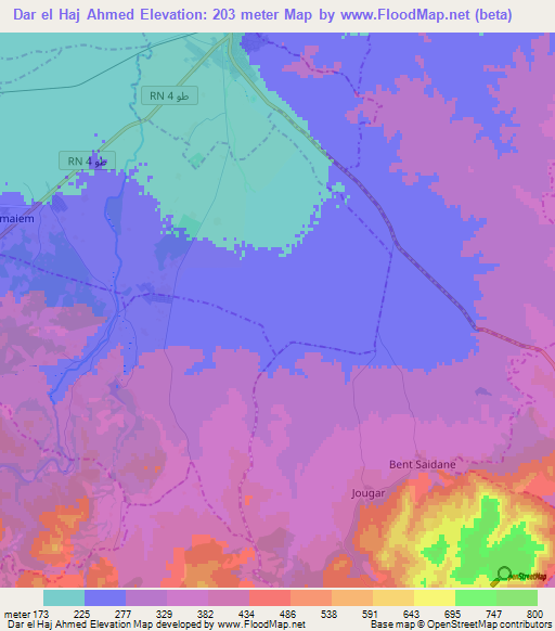 Dar el Haj Ahmed,Tunisia Elevation Map