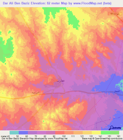 Dar Ali Ben Baziz,Tunisia Elevation Map